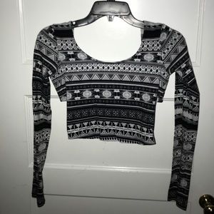 Black and White Tribal Crop Top